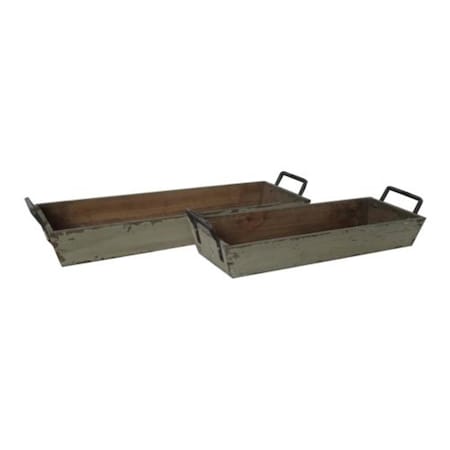 Cheungs Cheung Wooden Tapered Storage Tray with Side Metal Handles, 2PK FP-3874-2W